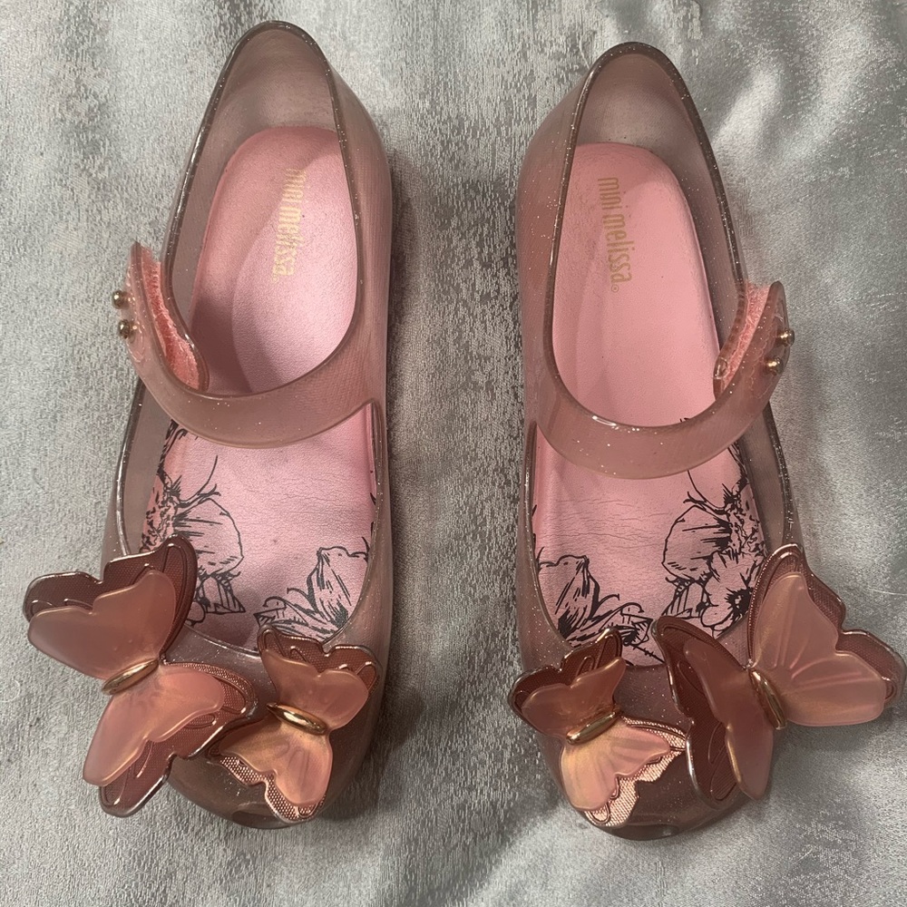 Beautiful rose gold Mini Melissa butterfly shoes